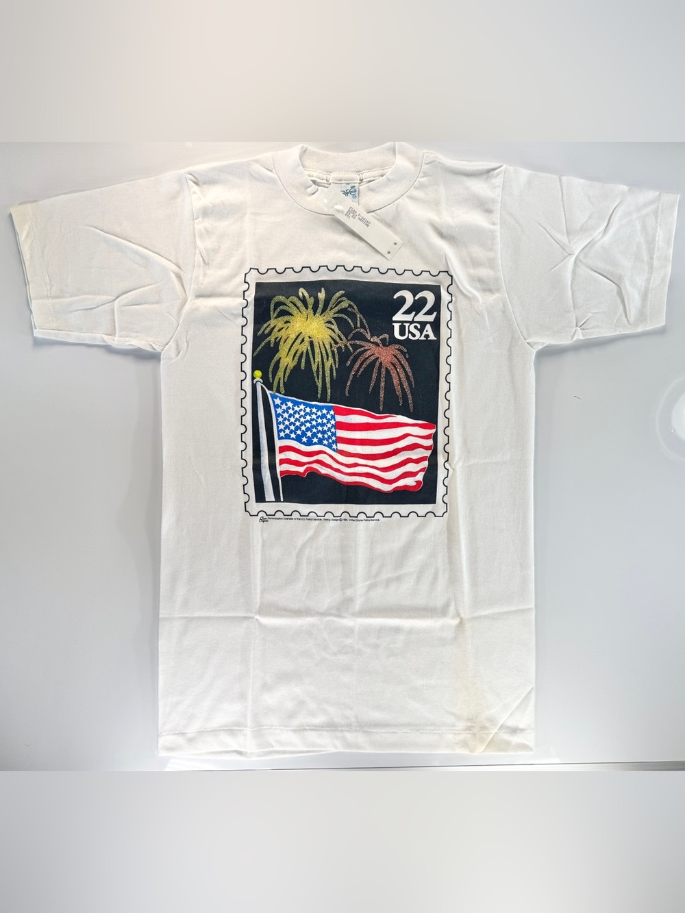 1986 USPS American Flag Postal Stamp T-Shirt Medium M USA Fireworks Glitter NWT